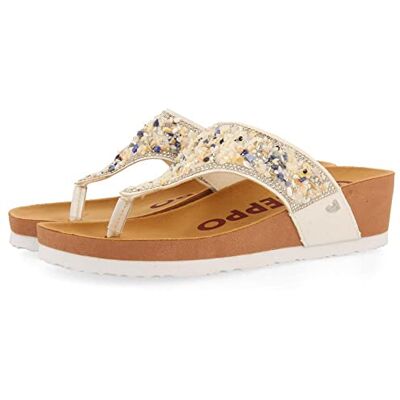 GIOSEPPO Ciabattine Stile bio Bianche con Zeppa e Dettaglio di Pietre Multicolore per Donna andelain GIOSEPPO Ciabattine Stile bio Bianche con Zeppa e Dettaglio di Pietre Multicolore per Donna andelain