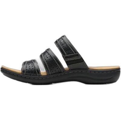 Clarks Sandali casual da donna, Pelle nera, 7.5 Wide Clarks Sandali casual da donna, Pelle nera, 7.5 Wide