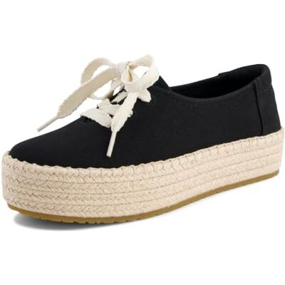 TOMS Women's Valencia Lace Up Espadrille, Black Canvas, 38.5 EU TOMS Women's Valencia Lace Up Espadrille, Black Canvas, 38.5 EU