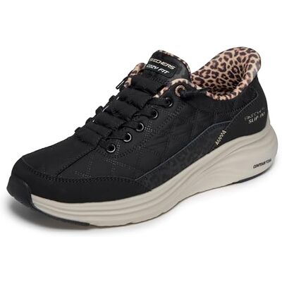 Skechers Donna Contour Foam Leopard Dream Slip-in ALLENATRICE, Black Mesh Duraleather Leather Leopard Trim, 36 EU Skechers Donna Contour Foam Leopard Dream Slip-in ALLENATRICE, Black Mesh Duraleather Leather Leopard Trim, 36 EU