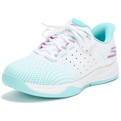 Skechers Viper Court Reload Hands Free Slip-ins, Scarpe da Ginnastica Donna, Bianco Turchese Rosa, 37.5 EU Skechers Viper Court Reload Hands Free Slip-ins, Scarpe da Ginnastica Donna, Bianco Turchese Rosa, 37.5 EU