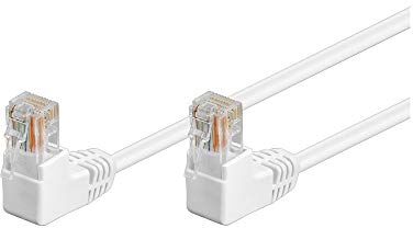 goobay CAT 5e Cavo Patch, Rete 2x 90° Angolato U/UTP, Bianco, 1 m Lunghezza del Cavo