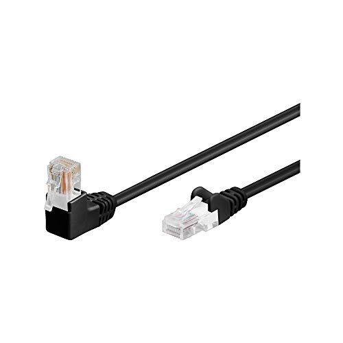 goobay Cavo ethernet CAT 5e con angolo a 90 gradi, Cavo di rete U/UTP, nero, miscela di rame CCA, 1x connettori RJ45 a 90° (8P8C), 10 metri