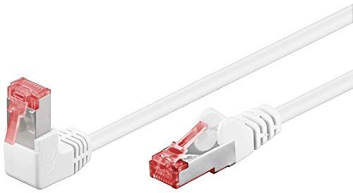 goobay 51550 Cavo patch Cat 6 ad alta velocità, 90 gradi, Ethernet, Playstation, Xbox, DSL, PimF, RJ45, 1 m, colore: Bianco