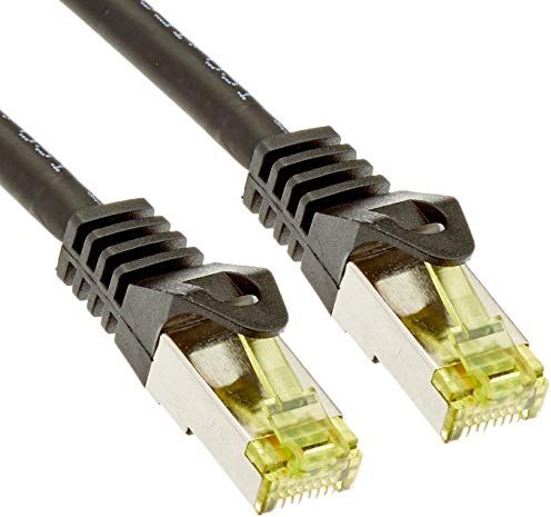 goobay 91581 Cavo Patch RJ45 Cat 6A S/FTP (Pimf), 500 MHz, con Cavo Grezzo Cat 7, Nero, 0,5 m, LSZH, Senza alogeni, Rame, RJ45 (Cat 6A)