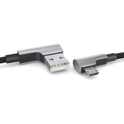 PAXO Cavo micro USB in nylon da 1 m nero, spina angolata a 90 gradi, cavo di ricarica da USB a micro USB, cavo dati, cavo di ricarica, USB 2.0 PAXO Cavo micro USB in nylon da 1 m nero, spina angolata a 90 gradi, cavo di ricarica da USB a micro USB, cavo dati, cavo di ricarica, USB 2.0