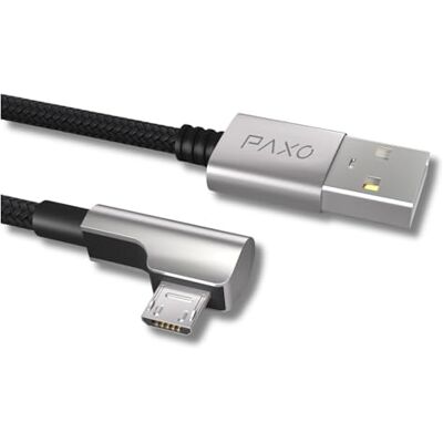PAXO Cavo micro USB in nylon da 2 m, connettore ad angolo di 90 gradi, cavo di ricarica USB a micro USB, cavo dati, cavo di ricarica, USB 2.0 PAXO Cavo micro USB in nylon da 2 m, connettore ad angolo di 90 gradi, cavo di ricarica USB a micro USB, cavo dati, cavo di ricarica, USB 2.0