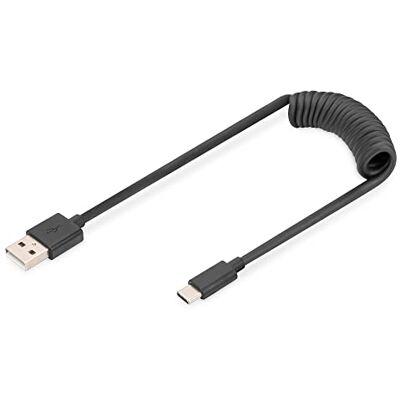 Digitus Cavo a spirale USB 2.0 – USB-A a tipo C – 480 Mbit/s – Power Delivery 60 W – estensibile fino a 1 m – per Android Auto e Carplay – nero Digitus Cavo a spirale USB 2.0 – USB-A a tipo C – 480 Mbit/s – Power Delivery 60 W – estensibile fino a 1 m – per Android Auto e Carplay – nero