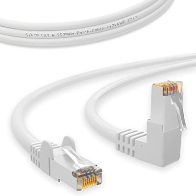 HB-Digital Cavo di rete LAN a 90° con connettore RJ45 maschio, in rame, cat. 6, professionale, S/FTP PIMF LSZH, senza alogeni, conforme alla normativa RoHS, AWG 27/7, patch Ethernet 0,5m bianco HB-Digital Cavo di rete LAN a 90° con connettore RJ45 maschio, in rame, cat. 6, professionale, S/FTP PIMF LSZH, senza alogeni, conforme alla normativa RoHS, AWG 27/7, patch Ethernet 0,5m bianco