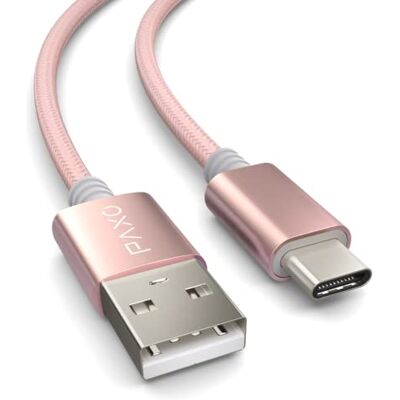 PAXO Cavo USB C in nylon da 2 m, USB 3.1 (USB 3.0), rosa/champagne, cavo di ricarica da USB A a tipo C, cavo dati PAXO Cavo USB C in nylon da 2 m, USB 3.1 (USB 3.0), rosa/champagne, cavo di ricarica da USB A a tipo C, cavo dati