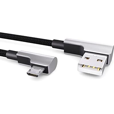 PAXO Cavo micro USB in nylon da 2 m nero, spina angolata a 90 gradi, cavo di ricarica da USB a micro USB, cavo dati, cavo di ricarica, USB 2.0 PAXO Cavo micro USB in nylon da 2 m nero, spina angolata a 90 gradi, cavo di ricarica da USB a micro USB, cavo dati, cavo di ricarica, USB 2.0