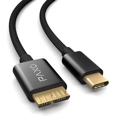 PAXO Cavo per unità disco rigido USB C-MICRO USB 3.2 Gen2 da 0,5 m in nylon, 10Gbit/s, cavo per HDD USB, cavo dati, cavo di ricarica nero, da spina USB C a spina Micro B PAXO Cavo per unità disco rigido USB C-MICRO USB 3.2 Gen2 da 0,5 m in nylon, 10Gbit/s, cavo per HDD USB, cavo dati, cavo di ricarica nero, da spina USB C a spina Micro B