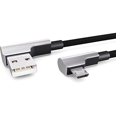 PAXO Cavo micro USB in nylon da 1 m nero, spina angolata a 90 gradi, cavo di ricarica da USB a micro USB, cavo dati, cavo di ricarica, USB 2.0 PAXO Cavo micro USB in nylon da 1 m nero, spina angolata a 90 gradi, cavo di ricarica da USB a micro USB, cavo dati, cavo di ricarica, USB 2.0
