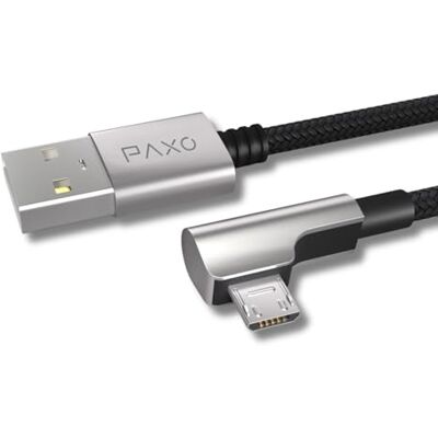 PAXO Cavo micro USB in nylon da 1 m, connettore ad angolo di 90 gradi, cavo di ricarica USB a micro USB, cavo dati, cavo di ricarica, USB 2.0 PAXO Cavo micro USB in nylon da 1 m, connettore ad angolo di 90 gradi, cavo di ricarica USB a micro USB, cavo dati, cavo di ricarica, USB 2.0