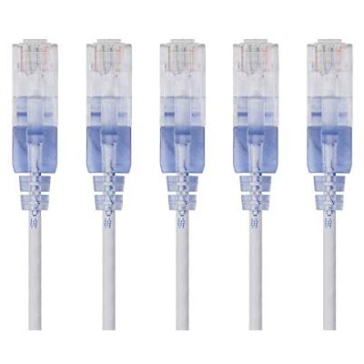 Monoprice Cavo patch Ethernet Cat6A antigroviglio, RJ45, 550 Mhz, 5 G, UTP, filo di rame puro nudo, 30 AWG, confezione da 2,1 m, bianco, serie SlimRun, confezione da 5 Monoprice Cavo patch Ethernet Cat6A antigroviglio, RJ45, 550 Mhz, 5 G, UTP, filo di rame puro nudo, 30 AWG, confezione da 2,1 m, bianco, serie SlimRun, confezione da 5
