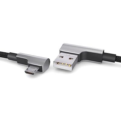 PAXO Cavo micro USB in nylon da 1 m nero, spina angolata a 90 gradi, cavo di ricarica da USB a micro USB, cavo dati, cavo di ricarica, USB 2.0 PAXO Cavo micro USB in nylon da 1 m nero, spina angolata a 90 gradi, cavo di ricarica da USB a micro USB, cavo dati, cavo di ricarica, USB 2.0