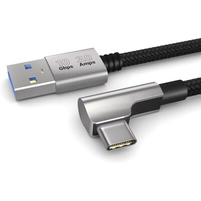 PAXO Cavo da 1 m da USB A a USB C, 10 Gbit/s, spina angolata a 90°, 3A, USB 3.2 Gen2, cavo di ricarica e cavo dati USB tipo C, nero PAXO Cavo da 1 m da USB A a USB C, 10 Gbit/s, spina angolata a 90°, 3A, USB 3.2 Gen2, cavo di ricarica e cavo dati USB tipo C, nero