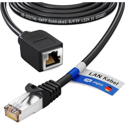 HB-Digital Cavo patch LAN, prolunga Cat.7, 0,5 m, in rame puro, Ethernet RJ45, cavo di rete di prolunga da 10 Gbps, maschio e femmina (accoppiamento), cavo grezzo S/FTP PIMF, nero HB-Digital Cavo patch LAN, prolunga Cat.7, 0,5 m, in rame puro, Ethernet RJ45, cavo di rete di prolunga da 10 Gbps, maschio e femmina (accoppiamento), cavo grezzo S/FTP PIMF, nero