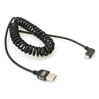 SYSTEM-S Cavo micro USB 2.0 a spirale angolare 90 gradi (sinistra/maschio), cavo dati di ricarica, 150 cm SYSTEM-S Cavo micro USB 2.0 a spirale angolare 90 gradi (sinistra/maschio), cavo dati di ricarica, 150 cm