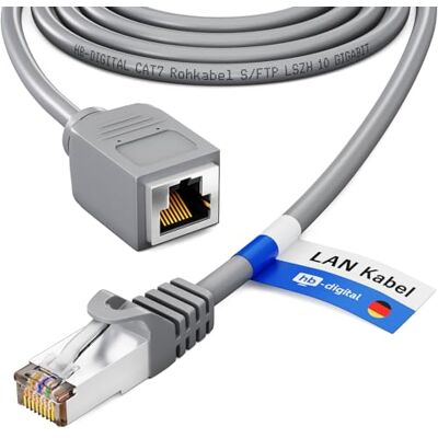 HB-Digital Prolunga cavo patch da 5 m, Cat.7 RJ45, adattatore maschio e femmina, Ethernet, connettore LAN di rete 10 Gbps, grezzo S/FTP senza alogeni PIMF 600 MHz Cat6a, grigio HB-Digital Prolunga cavo patch da 5 m, Cat.7 RJ45, adattatore maschio e femmina, Ethernet, connettore LAN di rete 10 Gbps, grezzo S/FTP senza alogeni PIMF 600 MHz Cat6a, grigio