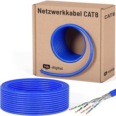 HB-Digital Cat 8.1 Cavo di rete da 25m, cavo di installazione, cavo dati Ethernet LAN, Cat.8, fino a 40 Gbps, rame, S/FTP 2000 MHz, PIMF, LSZH, senza alogeni, conforme a RoHS AWG 22/1, blu HB-Digital Cat 8.1 Cavo di rete da 25m, cavo di installazione, cavo dati Ethernet LAN, Cat.8, fino a 40 Gbps, rame, S/FTP 2000 MHz, PIMF, LSZH, senza alogeni, conforme a RoHS AWG 22/1, blu