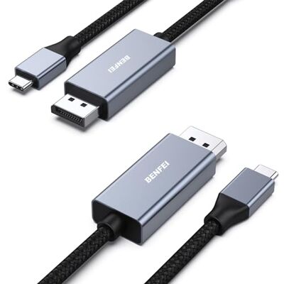BENFEI Cavo USB C (Thunderbolt 4/3) a DisplayPort 1.4 1,8M (8K@60HZ, 4K@144Hz), 2 Confezioni Cavo USB tipo C a DisplayPort per iPhone 16,15 Pro/Max MacBook Pro/Air 2023 iPad Pro iMac BENFEI Cavo USB C (Thunderbolt 4/3) a DisplayPort 1.4 1,8M (8K@60HZ, 4K@144Hz), 2 Confezioni Cavo USB tipo C a DisplayPort per iPhone 16,15 Pro/Max MacBook Pro/Air 2023 iPad Pro iMac
