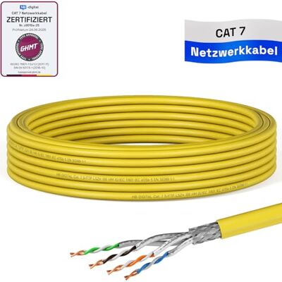 HB-Digital 10m Cavo di rete LAN CAT 7, cavo di posa, Ethernet, cavo di installazione, 10 Gbit/s, AWG23, S/FTP Certificato GHMT Rame puro, LSZH, BauPVO, cavo dati Simplex Giallo HB-Digital 10m Cavo di rete LAN CAT 7, cavo di posa, Ethernet, cavo di installazione, 10 Gbit/s, AWG23, S/FTP Certificato GHMT Rame puro, LSZH, BauPVO, cavo dati Simplex Giallo