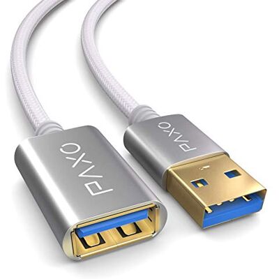 PAXO Prolunga USB 3.1 (USB 3.0) in nylon da 3 m, cavo di prolunga A-A, spina in alluminio, rivestimento in tessuto PAXO Prolunga USB 3.1 (USB 3.0) in nylon da 3 m, cavo di prolunga A-A, spina in alluminio, rivestimento in tessuto