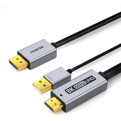 BENFEI Cavo da DisplayPort 1.4 a HDMI 2.1 6 piedi 8K@60Hz 4K@240Hz/165Hz/144Hz/120Hz, unidirezionale DP (sorgente) a HDMI (display) con alimentazione USB 5V/1A supporto HDR/DSC/HDCP 2.3 BENFEI Cavo da DisplayPort 1.4 a HDMI 2.1 6 piedi 8K@60Hz 4K@240Hz/165Hz/144Hz/120Hz, unidirezionale DP (sorgente) a HDMI (display) con alimentazione USB 5V/1A supporto HDR/DSC/HDCP 2.3