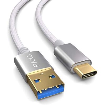 PAXO Cavo USB C 1m, 10 Gbit/s (1,25 GByte/s), USB 3.2 Gen2 (3.0, 3.1), cavo di ricarica e cavo dati USB tipo C, bianco PAXO Cavo USB C 1m, 10 Gbit/s (1,25 GByte/s), USB 3.2 Gen2 (3.0, 3.1), cavo di ricarica e cavo dati USB tipo C, bianco
