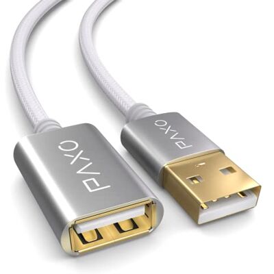 PAXO Prolunga USB 2.0 in nylon da 0,5 m, cavo di prolunga A-A, spina in alluminio, rivestimento in tessuto PAXO Prolunga USB 2.0 in nylon da 0,5 m, cavo di prolunga A-A, spina in alluminio, rivestimento in tessuto