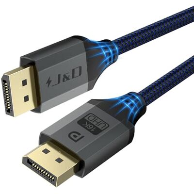 J&D Cavo DisplayPort 2.1, Certificato VESA, DP 2.0 16K@60Hz, 8K@120Hz, 4K@240Hz, 40Gbps, HDR, HDCP, DSC 1.2a, Cavo in Rame Alta Velocità, 2 m J&D Cavo DisplayPort 2.1, Certificato VESA, DP 2.0 16K@60Hz, 8K@120Hz, 4K@240Hz, 40Gbps, HDR, HDCP, DSC 1.2a, Cavo in Rame Alta Velocità, 2 m