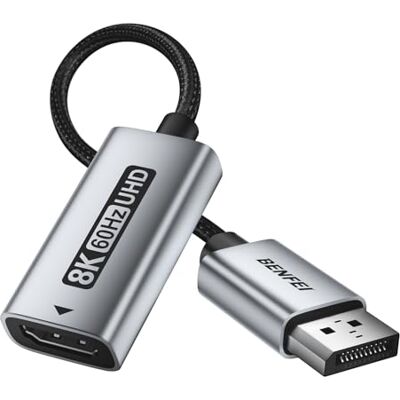 BENFEI Adattatore da DisplayPort 1.4 a HDMI 2.1 8K@60Hz/4K@240Hz/1080P@480Hz, da computer DP unidirezionale a monitor HDMI, convertitore in alluminio ad alte prestazioni per monitor da gioco, TV, AMD BENFEI Adattatore da DisplayPort 1.4 a HDMI 2.1 8K@60Hz/4K@240Hz/1080P@480Hz, da computer DP unidirezionale a monitor HDMI, convertitore in alluminio ad alte prestazioni per monitor da gioco, TV, AMD