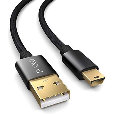 PAXO Cavo mini USB in nylon da 0,5 m nero, cavo di ricarica da USB a mini USB, spina dorata, cavo intrecciato (intrecciato) PAXO Cavo mini USB in nylon da 0,5 m nero, cavo di ricarica da USB a mini USB, spina dorata, cavo intrecciato (intrecciato)