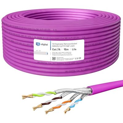 HB-Digital Cavo di rete CAT.7a, 15 m, cavo di rete LAN, AWG 23, in puro rame S/FTP PiMF LSZH, privo di alogeni, compatibile con RoHS, Ethernet, cavo dati PoE 10 Gbit/s, massimo 1200 MHz, viola HB-Digital Cavo di rete CAT.7a, 15 m, cavo di rete LAN, AWG 23, in puro rame S/FTP PiMF LSZH, privo di alogeni, compatibile con RoHS, Ethernet, cavo dati PoE 10 Gbit/s, massimo 1200 MHz, viola