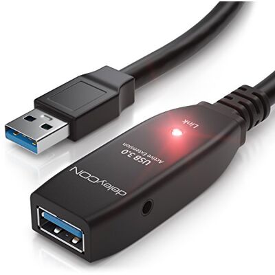 deleyCON 5m USB 3.0 Cavo di Estensione Attivo con Amplificatore di Segnale 5 Gbit/s, Porte USB-A Nero deleyCON 5m USB 3.0 Cavo di Estensione Attivo con Amplificatore di Segnale 5 Gbit/s, Porte USB-A Nero