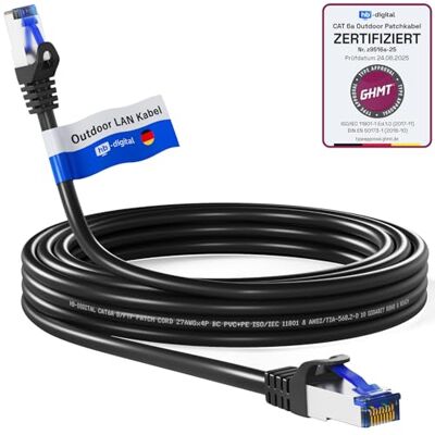 HB-Digital Cavo Ethernet LAN CAT 6a Outdoor 7,5 m – Cavo di Rete Patch RJ45 IP66 Certificato GHMT S/FTP PiMF 10 Gbit/s AWG 27/7 per Uso Interno ed Esterno Impermeabile Nero HB-Digital Cavo Ethernet LAN CAT 6a Outdoor 7,5 m – Cavo di Rete Patch RJ45 IP66 Certificato GHMT S/FTP PiMF 10 Gbit/s AWG 27/7 per Uso Interno ed Esterno Impermeabile Nero