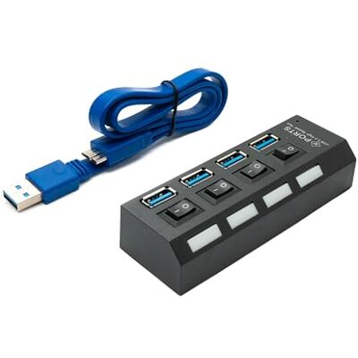 SYSTEM-S Hub USB 3.0 4X tipo A femmina a Micro B con cavo interruttore adattatore in nero SYSTEM-S Hub USB 3.0 4X tipo A femmina a Micro B con cavo interruttore adattatore in nero