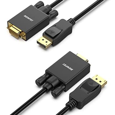 BENFEI Cavo DisplayPort a VGA 1,8M 2 Confezioni, Unidirezionale DP DisplayPort Computer a VGA Monitor 1080P maschio a maschio placcato in oro per Dell HP ASUS e altri marchi BENFEI Cavo DisplayPort a VGA 1,8M 2 Confezioni, Unidirezionale DP DisplayPort Computer a VGA Monitor 1080P maschio a maschio placcato in oro per Dell HP ASUS e altri marchi