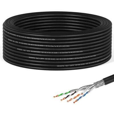 HB-Digital 15m CAT 7 cavo di installazione Ethernet 1000 MHz 10 Gbit per esterni nero AWG23/1 PE S/FTP doppia schermatura PIMF rame puro dati grezzo/interrato per uso esterno HB-Digital 15m CAT 7 cavo di installazione Ethernet 1000 MHz 10 Gbit per esterni nero AWG23/1 PE S/FTP doppia schermatura PIMF rame puro dati grezzo/interrato per uso esterno