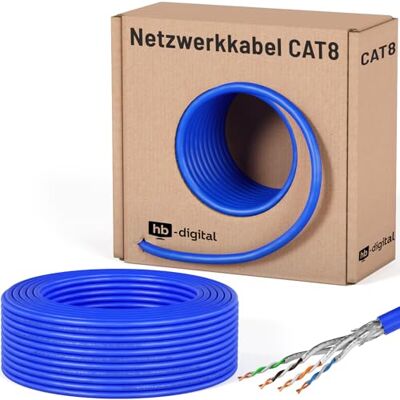 HB-Digital Cat 8.1 Cavo di rete da 50m, cavo di installazione, cavo dati Ethernet LAN, Cat.8, fino a 40 Gbps, rame, S/FTP 2000 MHz, PIMF, LSZH, senza alogeni, conforme a RoHS AWG 22/1, blu HB-Digital Cat 8.1 Cavo di rete da 50m, cavo di installazione, cavo dati Ethernet LAN, Cat.8, fino a 40 Gbps, rame, S/FTP 2000 MHz, PIMF, LSZH, senza alogeni, conforme a RoHS AWG 22/1, blu
