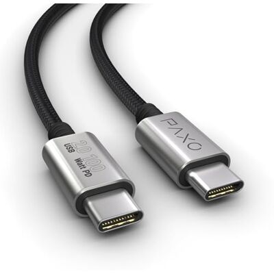 PAXO Cavo di ricarica da 0,2 m, 100W Power Delivery, cavo da USB C a USB C, USB 2.0, eleganti spine in metallo, guaina in tessuto particolarmente flessibile in nero PAXO Cavo di ricarica da 0,2 m, 100W Power Delivery, cavo da USB C a USB C, USB 2.0, eleganti spine in metallo, guaina in tessuto particolarmente flessibile in nero