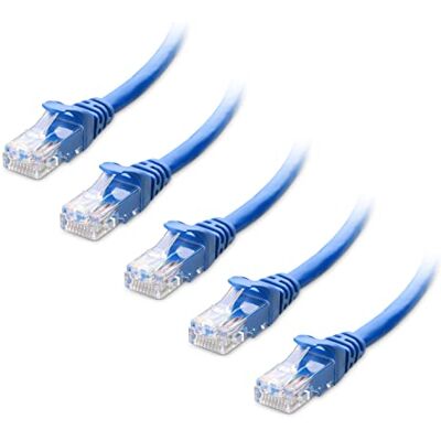 Cable Matters Confezione da 5 cavi Ethernet Cat 6 10G, 2,1 m, Blu 24 AWG rame nudo, Connettori RJ45 maschio placcati in oro, PoE++, Cavo Ethernet Cat 6, Cavo LAN, Cavo di rete Cable Matters Confezione da 5 cavi Ethernet Cat 6 10G, 2,1 m, Blu 24 AWG rame nudo, Connettori RJ45 maschio placcati in oro, PoE++, Cavo Ethernet Cat 6, Cavo LAN, Cavo di rete