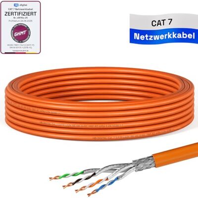 HB-Digital 10m Cavo di rete LAN CAT 7, cavo di posa, Ethernet, cavo di installazione, 10 Gbit/s, AWG23, S/FTP Certificato GHMT Rame puro, LSZH, cavo dati Simplex Arancione HB-Digital 10m Cavo di rete LAN CAT 7, cavo di posa, Ethernet, cavo di installazione, 10 Gbit/s, AWG23, S/FTP Certificato GHMT Rame puro, LSZH, cavo dati Simplex Arancione