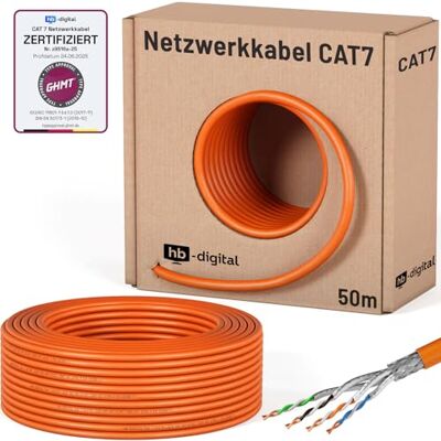 HB-Digital 50m Cavo di rete CAT 7 LAN, cavo di posa, Ethernet, cavo di installazione, 10 Gbit/s, AWG23, S/FTP Certificato GHMT Rame puro LSZH, cavo dati Simplex Arancione HB-Digital 50m Cavo di rete CAT 7 LAN, cavo di posa, Ethernet, cavo di installazione, 10 Gbit/s, AWG23, S/FTP Certificato GHMT Rame puro LSZH, cavo dati Simplex Arancione