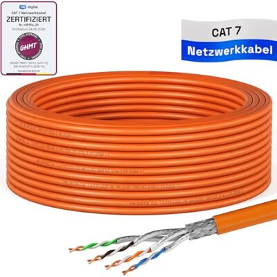 HB-Digital Cavo di rete LAN CAT 7, 15 m, cavo di installazione Ethernet, 10 Gbit/s, AWG23/1 S/FTP PiMF, certificato GHMT, rame puro 0,55 mm, LSZH CPR Eca, Simplex, arancione HB-Digital Cavo di rete LAN CAT 7, 15 m, cavo di installazione Ethernet, 10 Gbit/s, AWG23/1 S/FTP PiMF, certificato GHMT, rame puro 0,55 mm, LSZH CPR Eca, Simplex, arancione