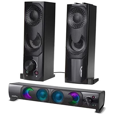 Audiocore AC955 2 in 1 altoparlante 2.0 per PC con funzione Soundbar RGB Retroilluminazione altoparlante stereo 2x3W RMS AUX 3.5 mm USB Alimentazione Audiocore AC955 2 in 1 altoparlante 2.0 per PC con funzione Soundbar RGB Retroilluminazione altoparlante stereo 2x3W RMS AUX 3.5 mm USB Alimentazione