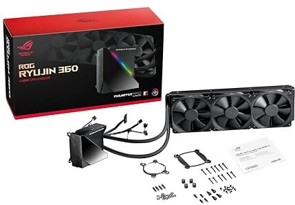 Asus ROG RYUJIN 360 Sistema di Raffreddamento per CPU All-In-One Liquid, Display OLED, Aura Sync RGB, Noctua Ippc 2000 Pwm, 3 Ventole di Raffreddamento da 120 mm, Nero