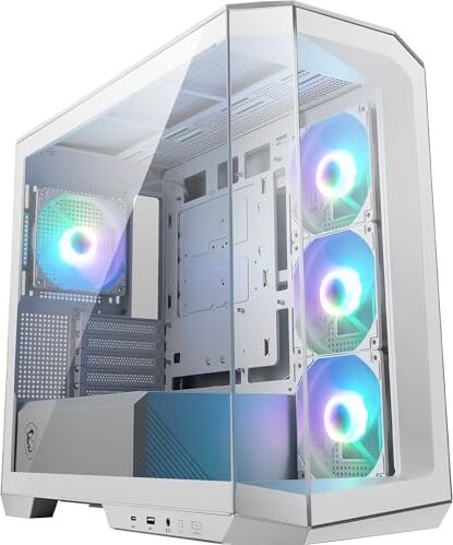 MSI MAG PANO M100R PZ WHITE Case PC Micro-ATX 3 ventole ARGB da 120mm a lama inversa e 1 ventola ARGB da 120mm con Hub, Supporto GPU, Filtri Antipolvere, USB Type-C (20Gbps)