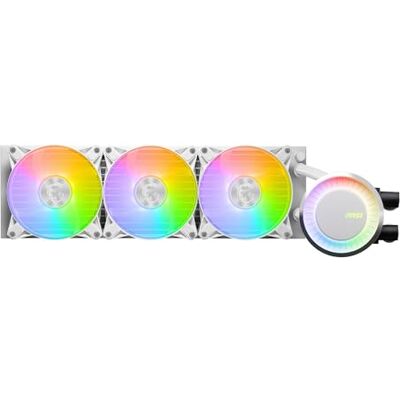 MSI MAG CORELIQUID E360 BIANCO Liquid Cooler Piastra di raffreddamento in rame, ARGB Blockhead & ventole FDB, water block a 2 camere, radiatore split-flow, supporto Mystic Light per AMD e Intel MSI MAG CORELIQUID E360 BIANCO Liquid Cooler Piastra di raffreddamento in rame, ARGB Blockhead & ventole FDB, water block a 2 camere, radiatore split-flow, supporto Mystic Light per AMD e Intel